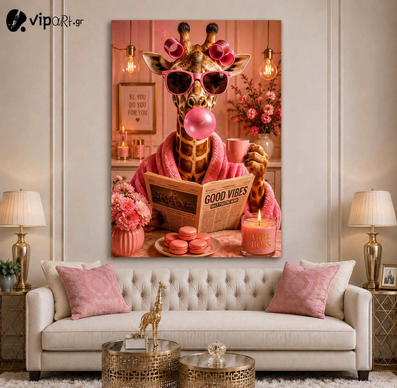 b1020 Πίνακας σε καμβά Pink Giraffe Glam - Image 1