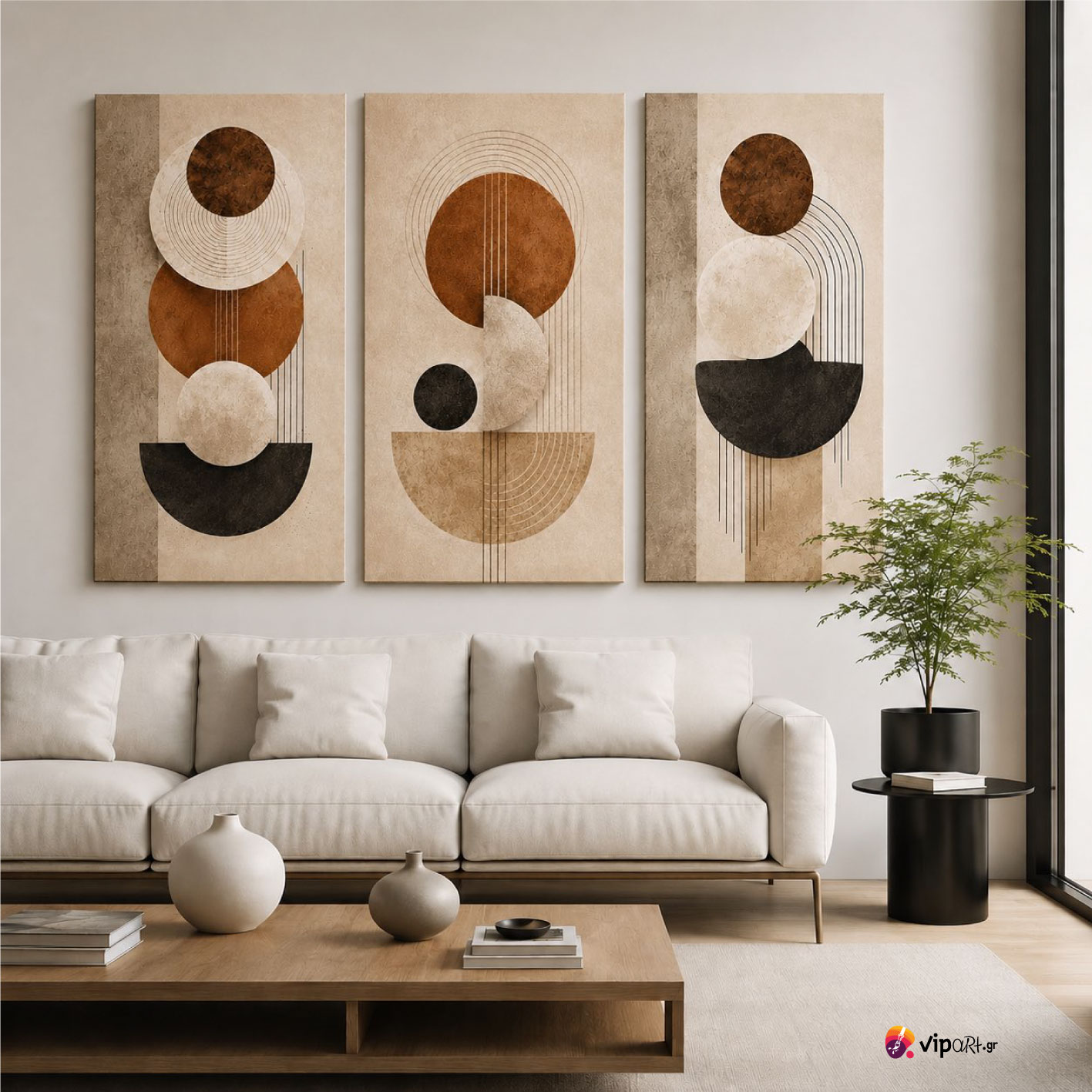 Σύνθεση Με Πίνακες Καμβάδες 60x40 - 3 Τεμάχια -  Minimal Geometric Triptych