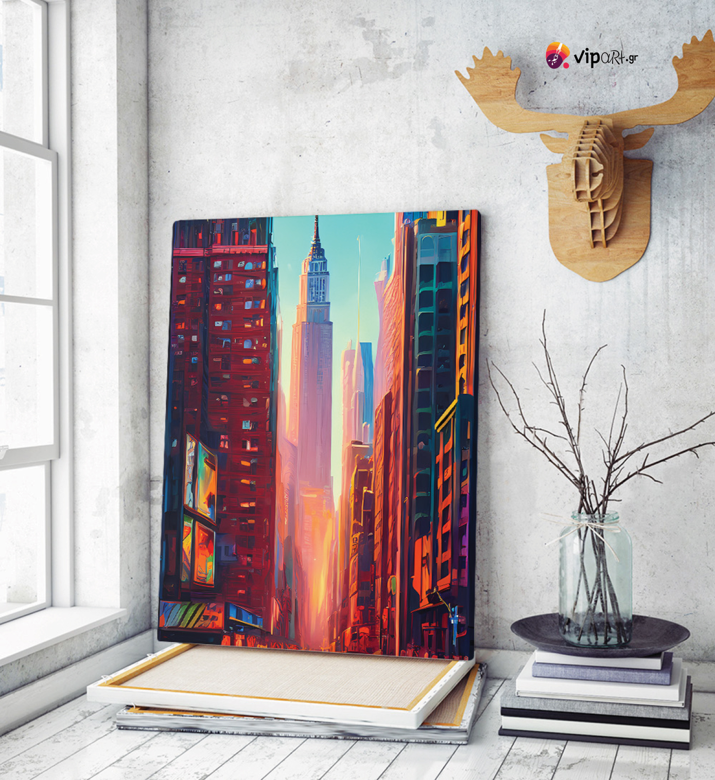 b1029 Πίνακας σε Καμβά Empire Sunset – Skyline Νέας Υόρκης - Image 1